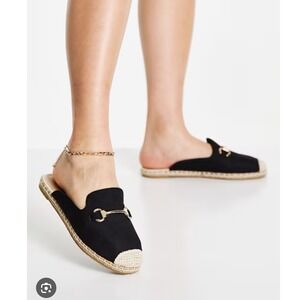 Kanna Women's Dora Black Suede Espadrille Mules Horsebit Buckle- Size 7.5